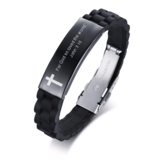 Christian Bible Verse Black Inspirational ID Bracelet