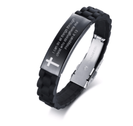 Christian Bible Verse Black Inspirational ID Bracelet