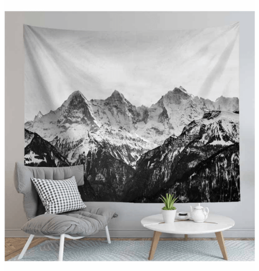 Black and White Mountain Tapestry Wall Hanging