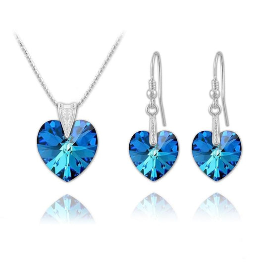 Bermuda Blue Silver  Heart  Jewellery Set