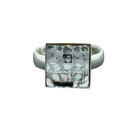 Chessboard Silver Patina Ring