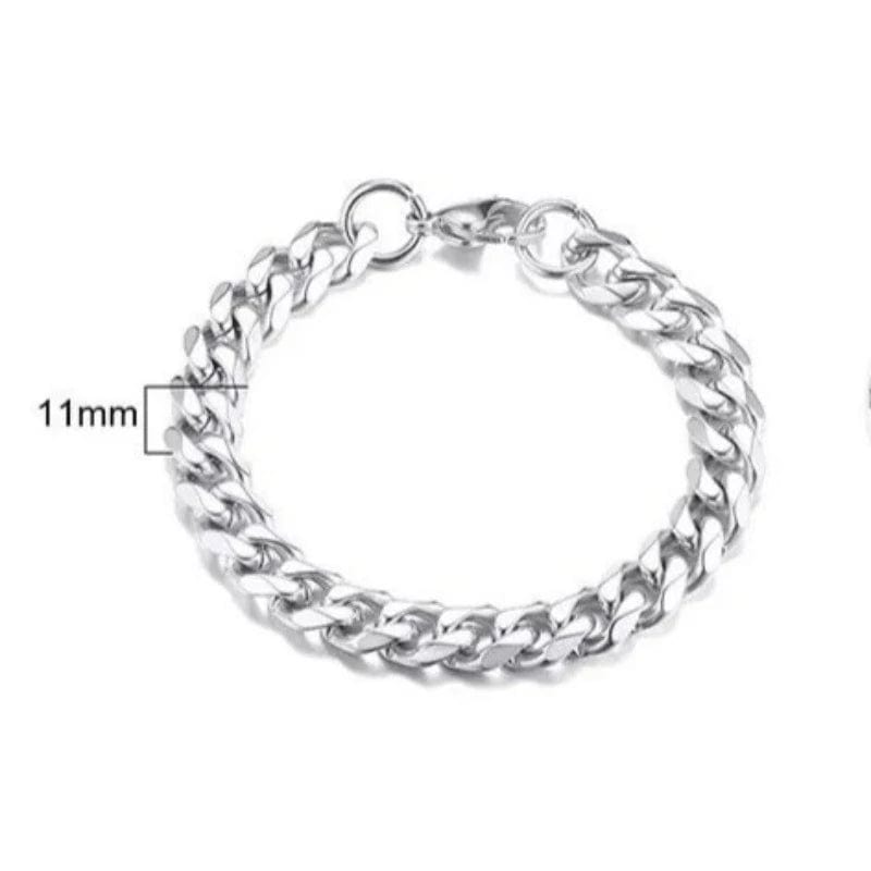 Cuban Link Silver Chain Heavy Bracelet - 11mm