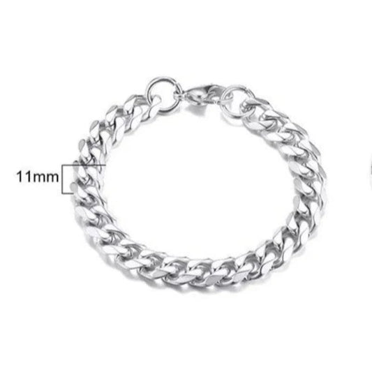 Cuban Link Silver Chain Heavy  Bracelet - 11mm