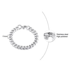 Cuban Link Silver Chain Heavy Bracelet - 11mm