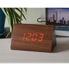 Electronic Digital Display Wooden Clock Brown