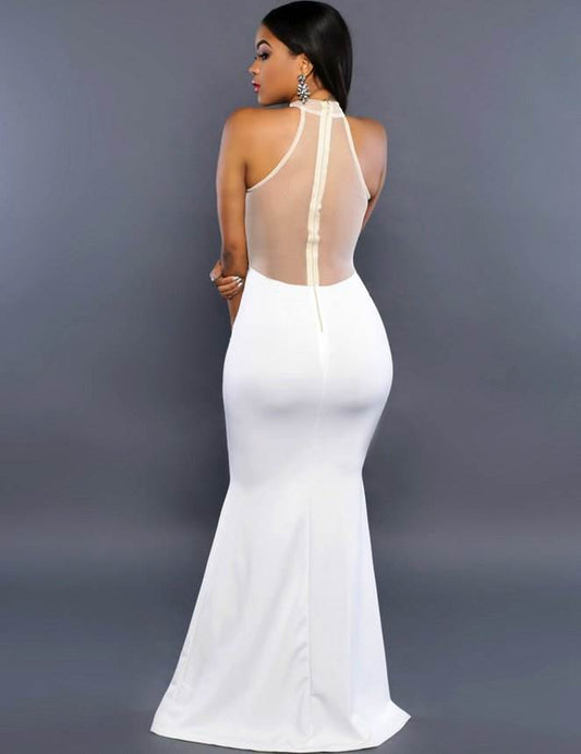 White Transparent Mesh Applique Maxi