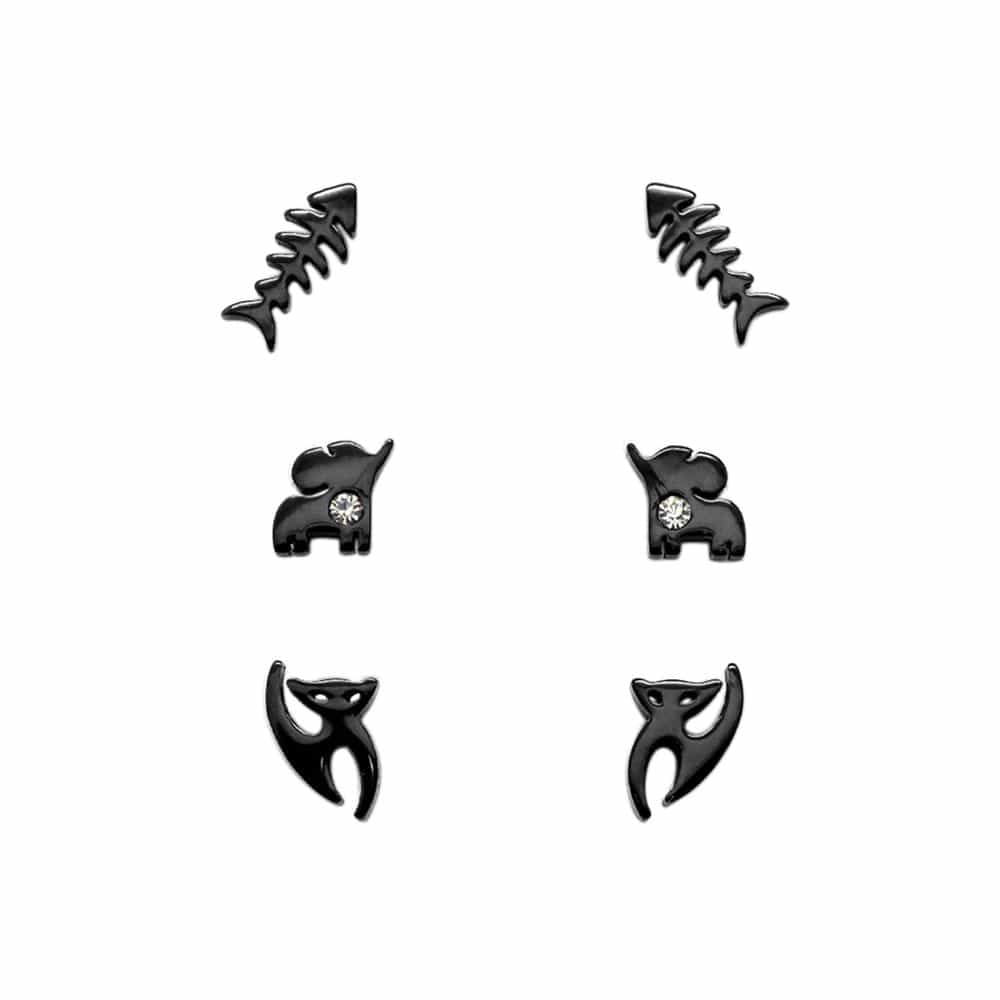 Black Steel Earrings Animal Set