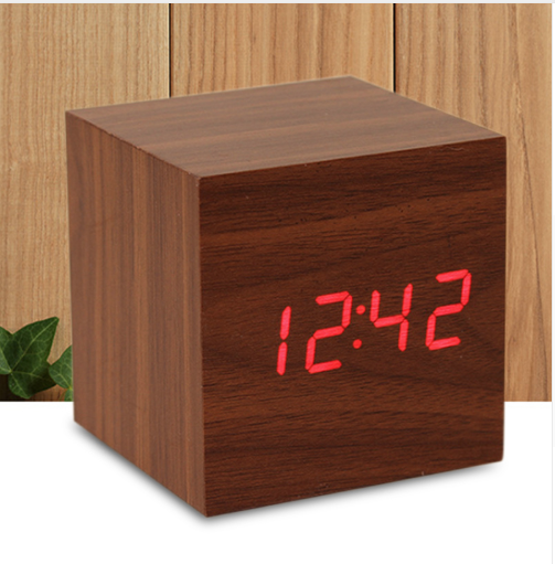LED Digital Wooden Alarm Clock - Brown