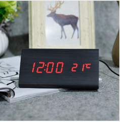 Electronic Digital Display Wooden Clock Black