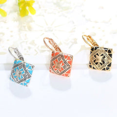3 x Square Enamel Drop Earrings Set