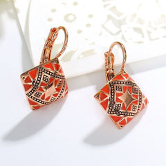 3 x Square Enamel Drop Earrings Set