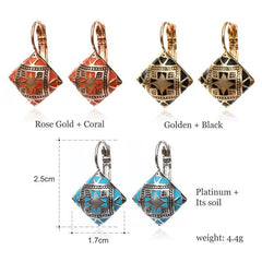 3 x Square Enamel Drop Earrings Set
