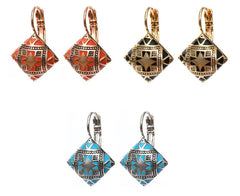 3 x Square Enamel Drop Earrings Set
