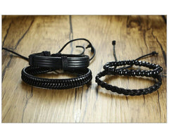 4 Piece Set Handmade Black Adjustable Mens Bracelet Set- delte