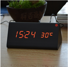 Electronic Digital Display Wooden Clock Black