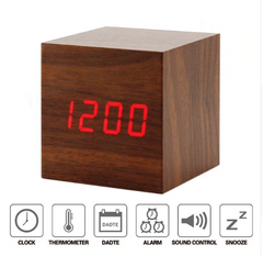 LED Digital Wooden Alarm Clock - Brown