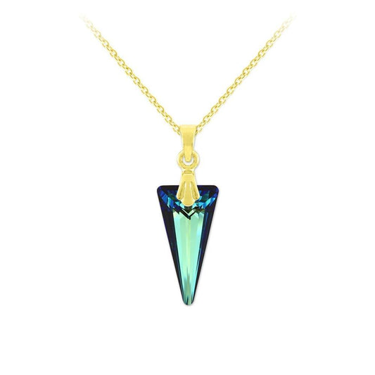 24K   Silver  Gold  Blue Pendant Necklace with Swarovski Crystal