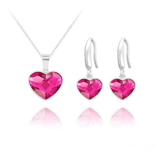 Fuchsia Red Heart Earrings & Necklace Fine Jewellery Set