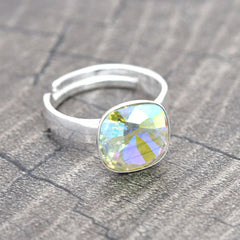 Cushion Cut Adjustable Silver Ring