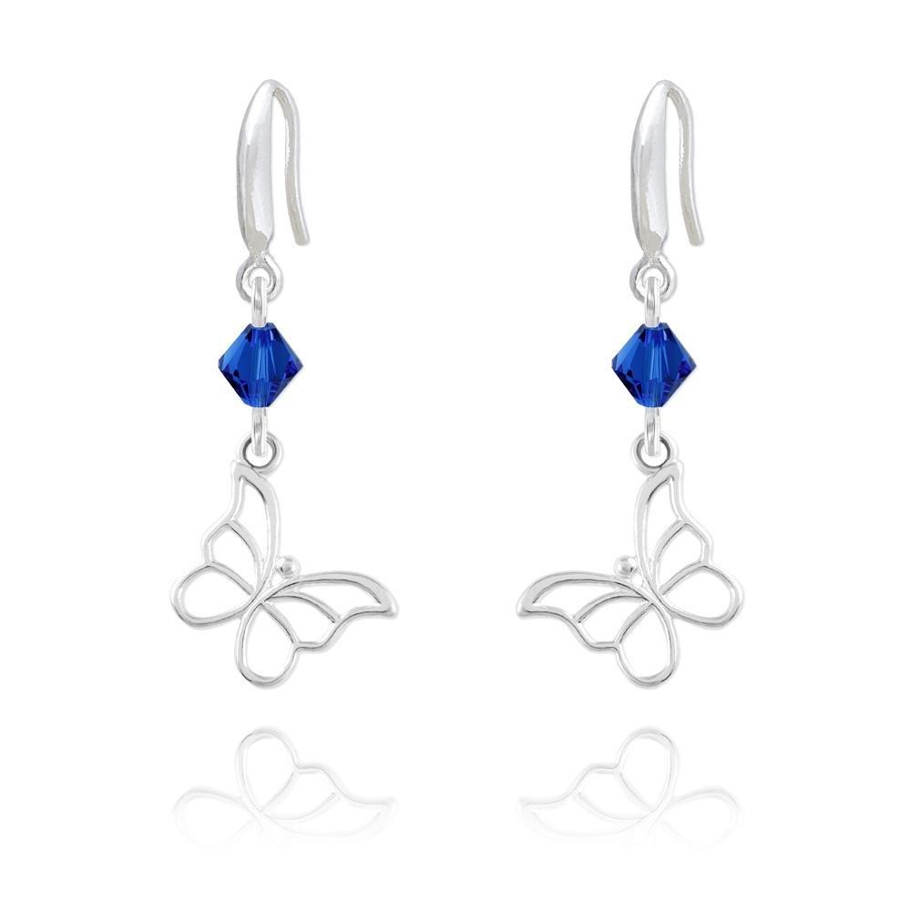 Butterfly Silver Capri Blue Earrings with Swarovski Crystals