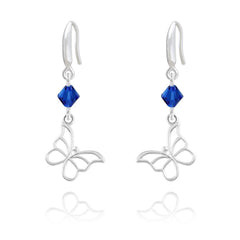 Butterfly Silver Capri Blue Earrings with Swarovski Crystals