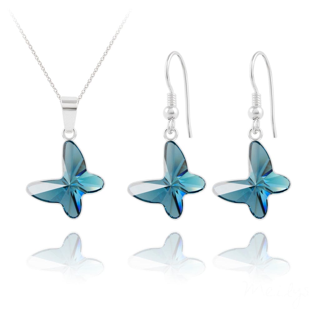 Blue Butterfly Silver Jewellery Set