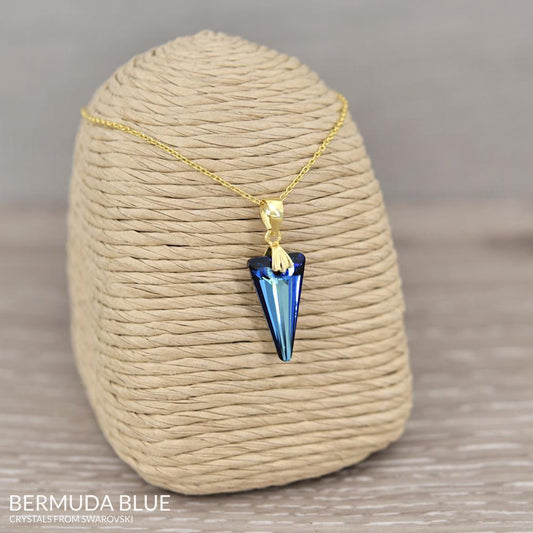 24K   Silver  Gold  Blue Pendant Necklace Swarovski Crystal