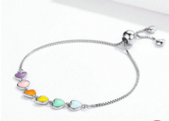 Enamel Silver Heart Bracelet for Women