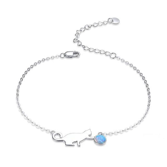 Cat Bracelet Silver with Opal