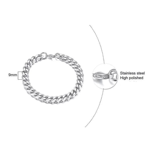 Cuban Link Silver Chain Heavy  Bracelet - 9mm