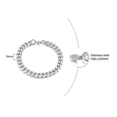 Cuban Link Silver Chain Heavy  Bracelet - 9mm
