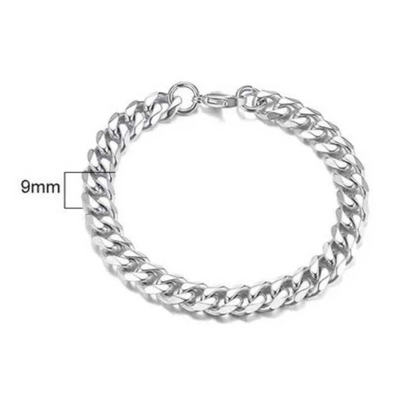 Cuban Link Silver Chain Heavy  Bracelet - 9mm