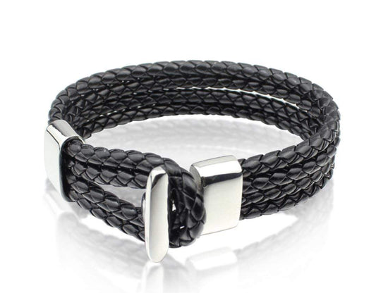 Black Braided Leather Strings Bracelet