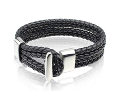 Black Braided Leather Strings Bracelet
