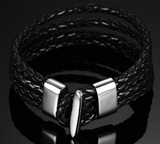 Black Braided Leather Strings Bracelet