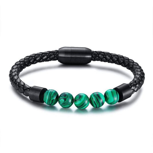 Men's Malachite Lapis Lazuli Beads Leather Bracelet