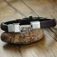 Mens Leather Cross Bracelet