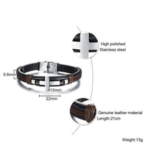 Mens Leather Cross Bracelet