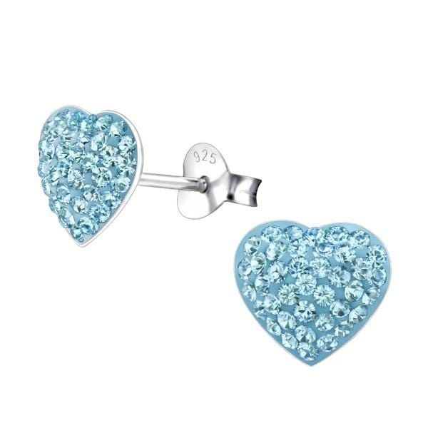 Children's Silver Heart Aquamarine Earrings with Swarovski Crystals