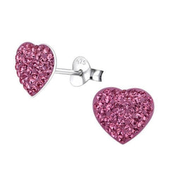 Children's Silver Heart Earrings with Swarovski Crystals