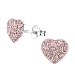 Children's Silver Heart Earrings with Swarovski Crystals