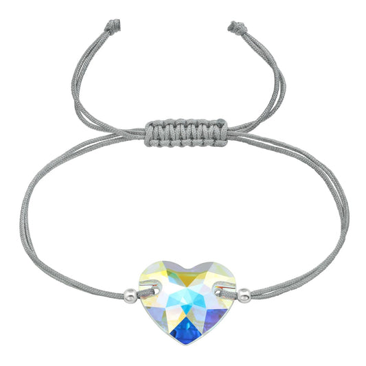 Sterling Silver Heart Adjustable Bracelet with Swarovski Crystal