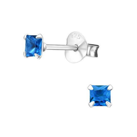 Silver Birthstone Square Stud Earrings