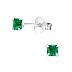 Silver Birthstone Square Stud Earrings