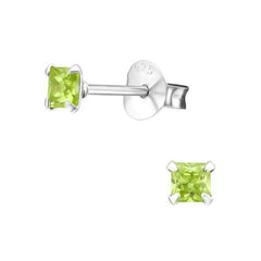 Silver Birthstone Square Stud Earrings