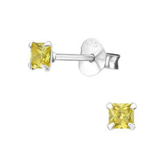 Silver Birthstone Square Stud Earrings