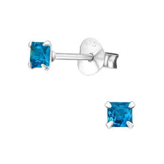 Silver Birthstone Square Stud Earrings