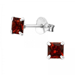 Silver Square Birthstone Stud Earrings