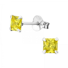 Silver Square Birthstone Stud Earrings