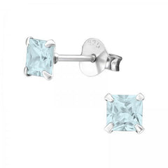 Silver Square Birthstone Stud Earrings